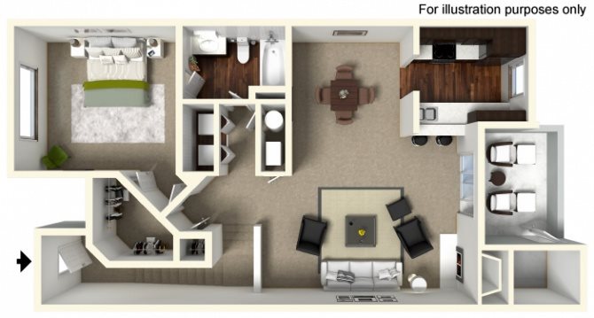 1 Bed | 1 Bath Floor Plan 3